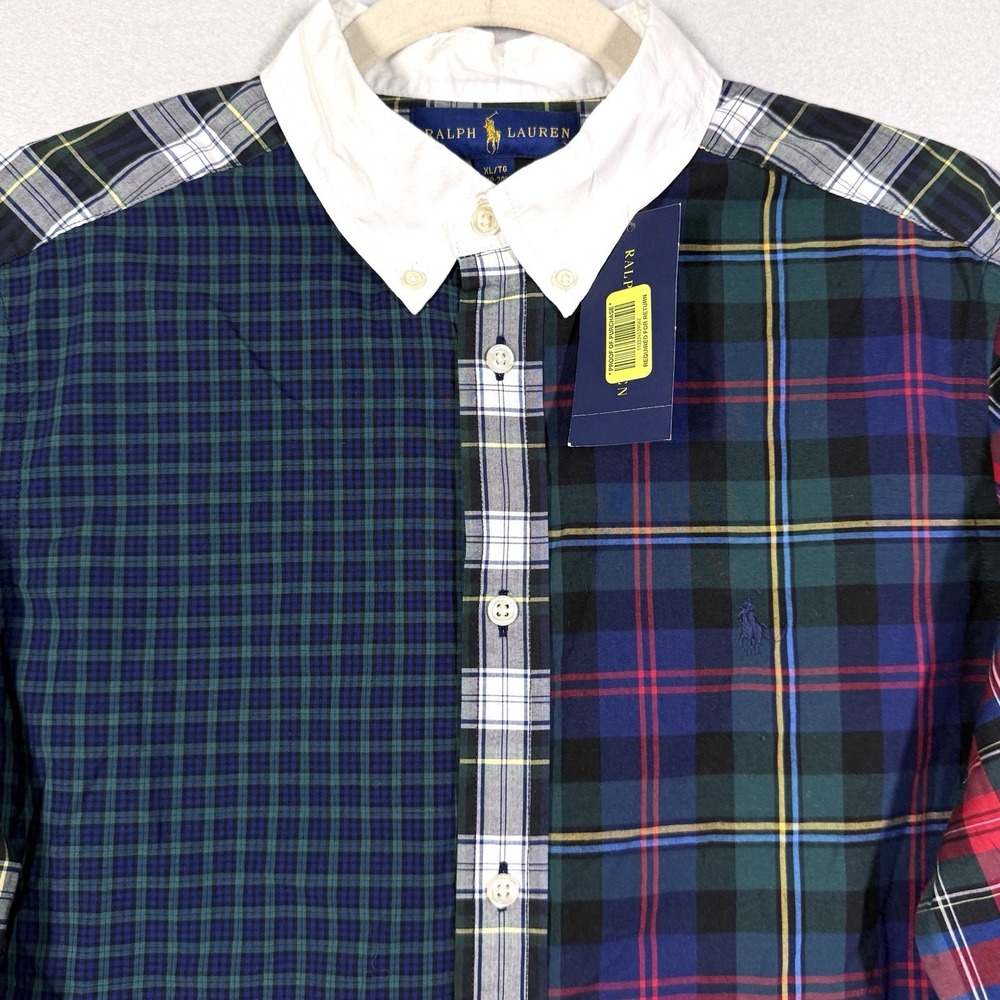 Polo Ralph Lauren Shirt Boys XL 18-20 Patchwork Plaid Fun Button Down Tartan NWT - Picture 2 of 12